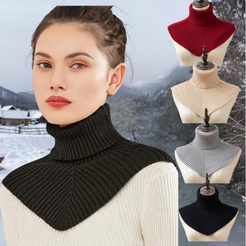 Wool Scarf Men - Knitted High Fake Collar Lapel Scarf