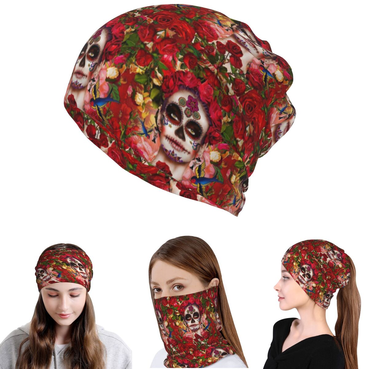Knit Beanie Hat Warm - Mexican Catrina Girl Day Of The