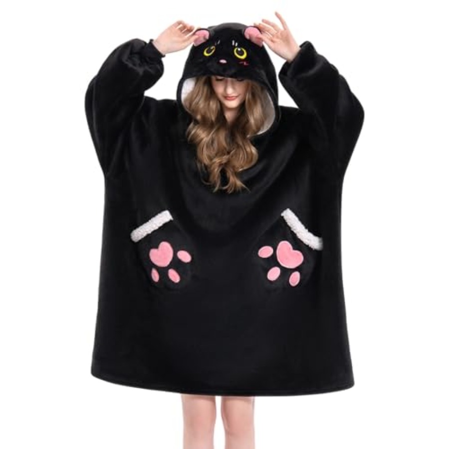 OLAOLA Black Cat Wearable Blan - Sherpa Hoodie Fleece 评论和价格