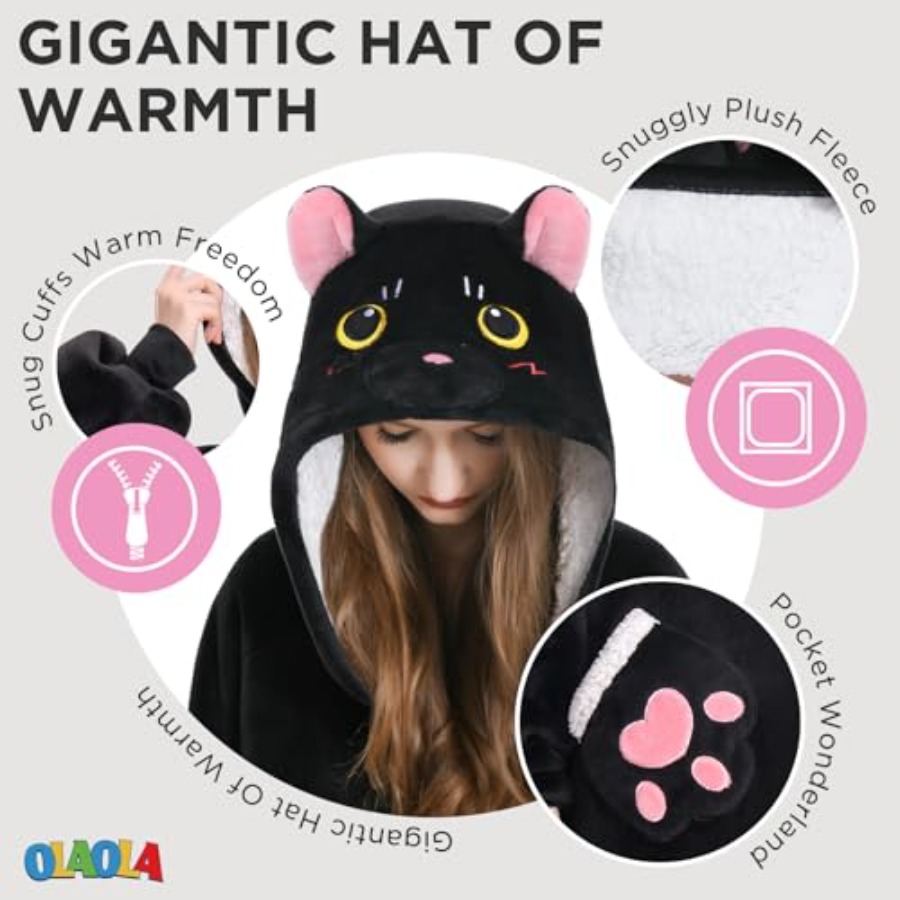 OLAOLA Black Cat Wearable Blan - Sherpa Hoodie Fleece 评论和价格