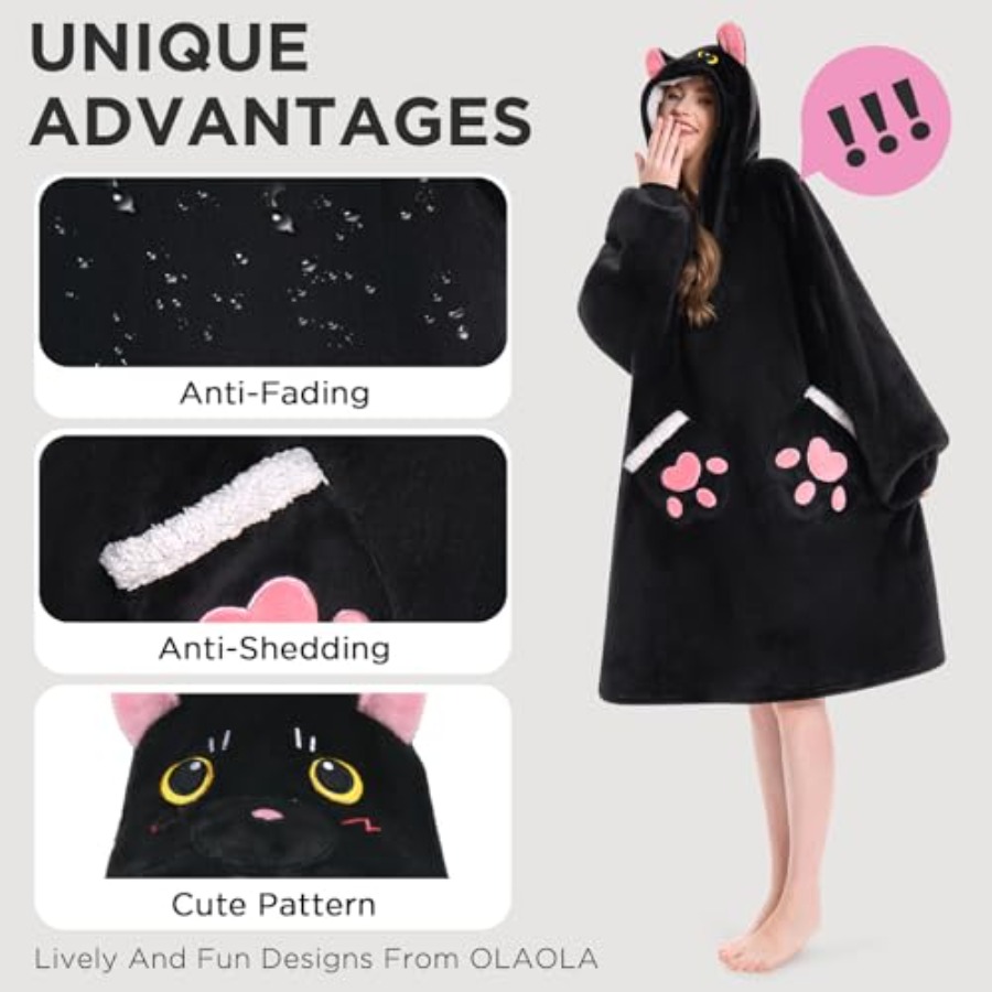 OLAOLA Black Cat Wearable Blan - Sherpa Hoodie Fleece 评论和价格