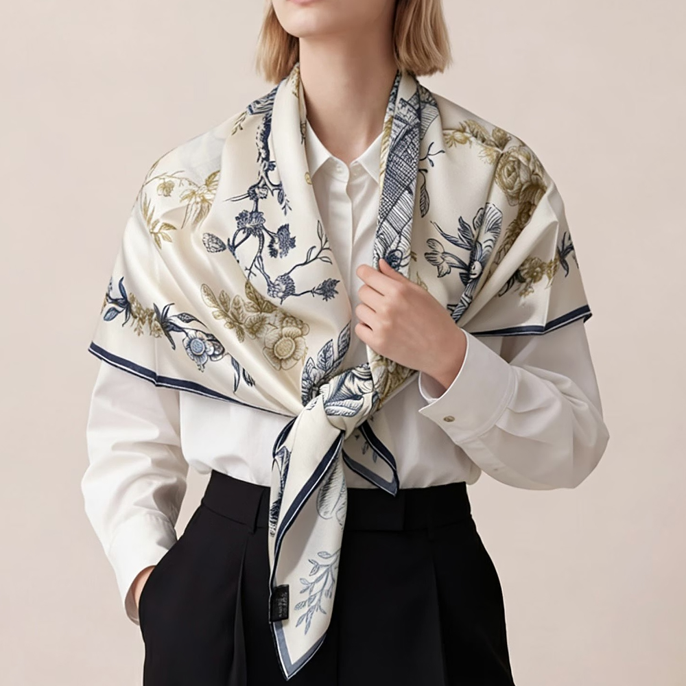 [BYSIFA] Blue White 100% Silk  - Shawl Wrap Winter 评论和价格