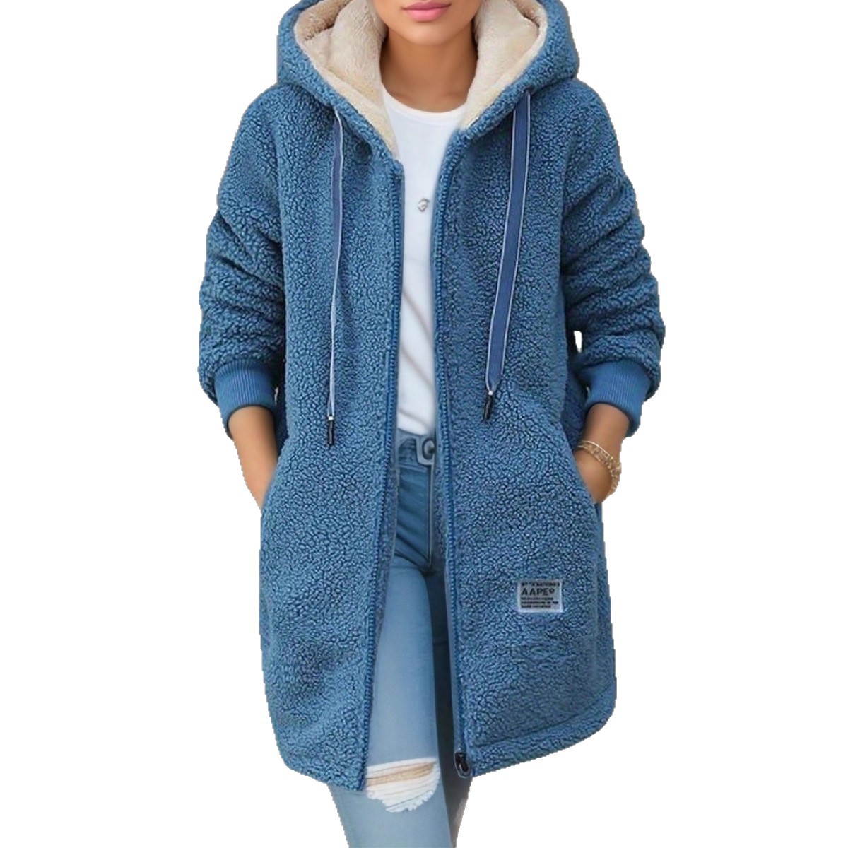 Thick Fleece Mid Length Jacket - Sherpa Hoodie Fleece 评论和价格