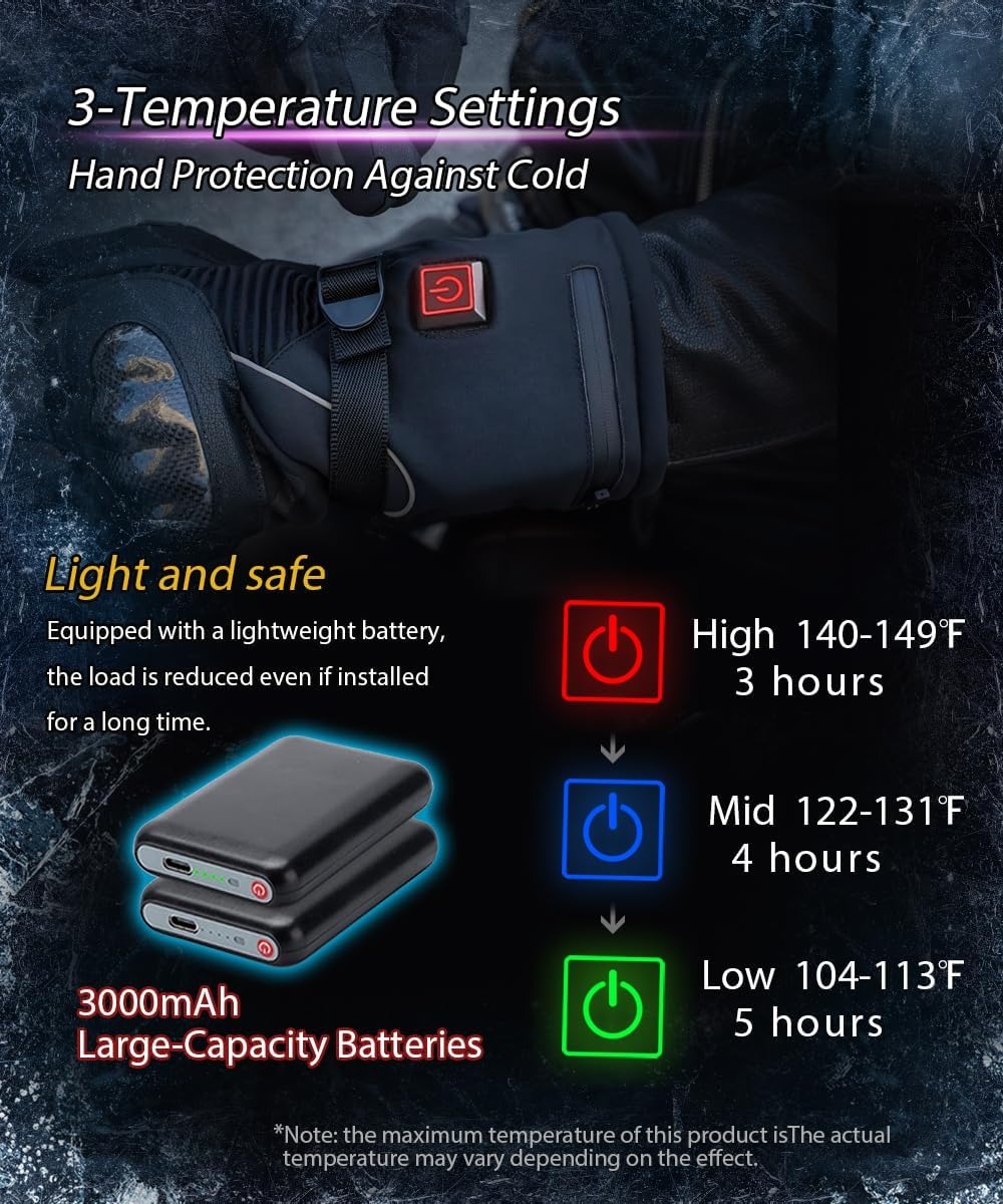 Heated Gloves with 3 Heat Sett - Touch Screen Gloves 评论和价格