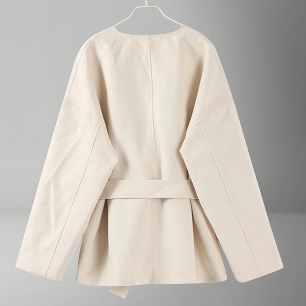 Lace-up Waist Jacket Stylish W - Wool Coat Peacoat 评论和价格