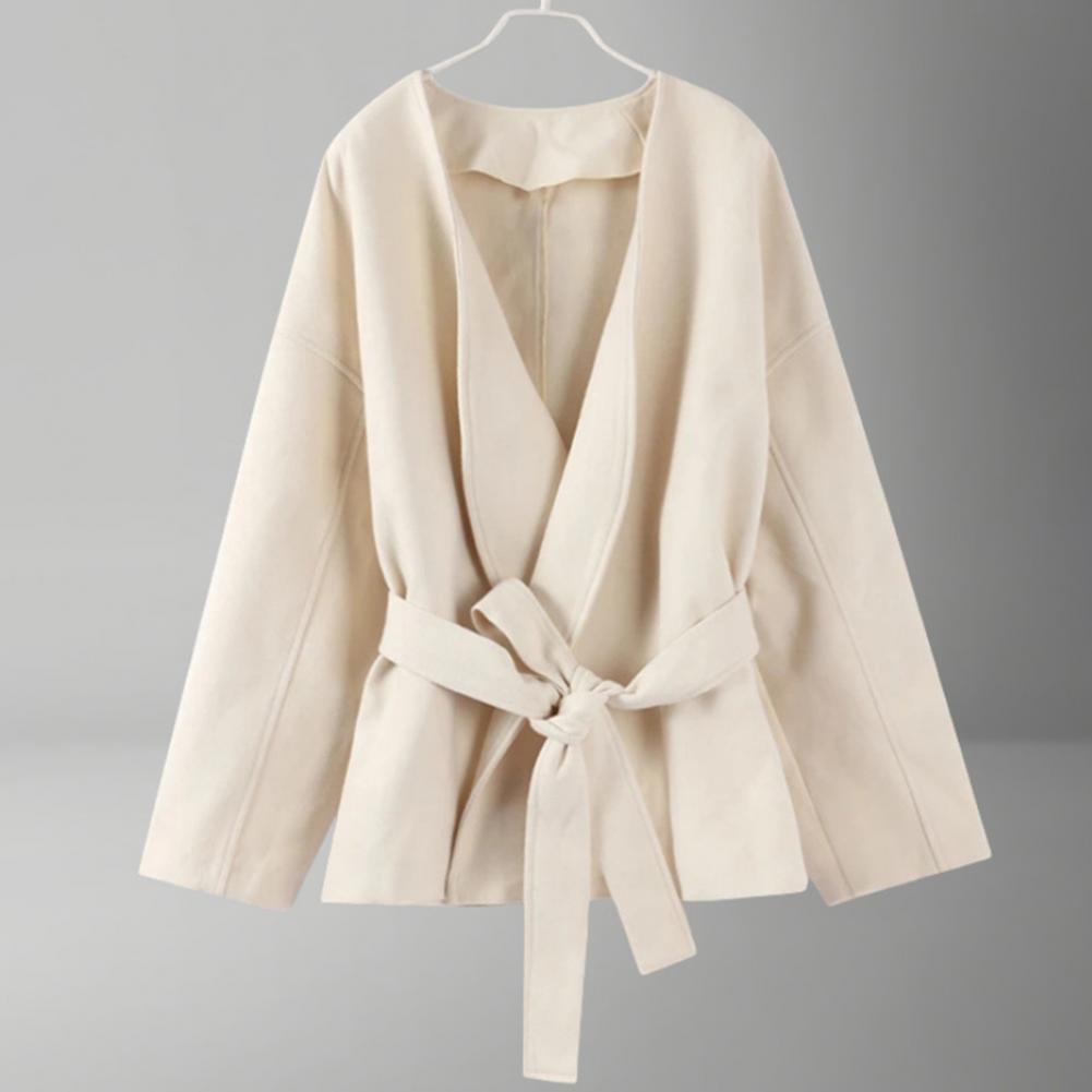 Lace-up Waist Jacket Stylish W - Wool Coat Peacoat 评论和价格