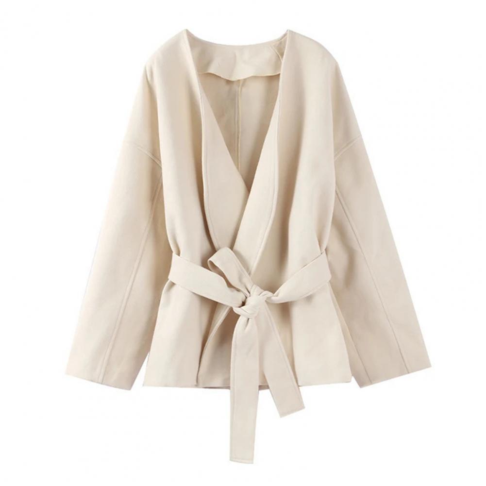 Lace-up Waist Jacket Stylish W - Wool Coat Peacoat 评论和价格