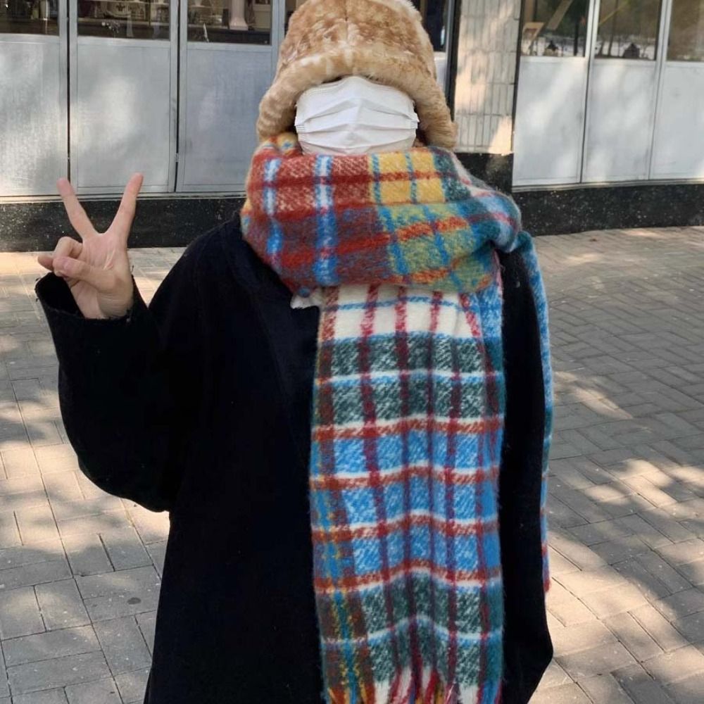 Retro Tassel Plaid Wool Scarf  - Wool Scarf Men 评论和价格