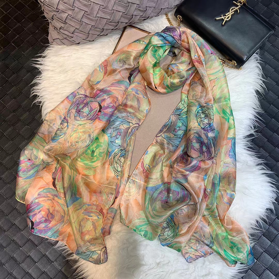 Ladies Green 100% Silk Scarf S - Shawl Wrap Winter 评论和价格