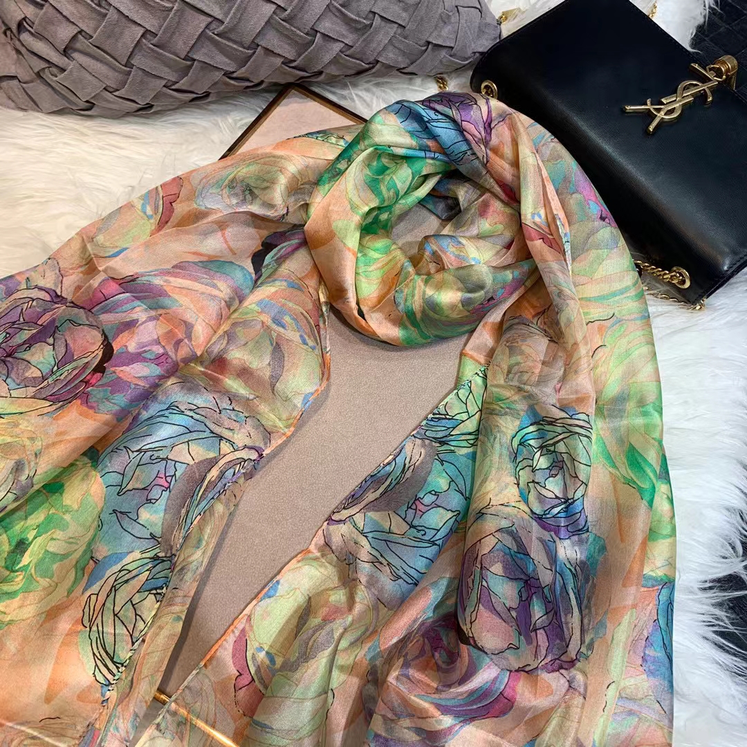 Ladies Green 100% Silk Scarf S - Shawl Wrap Winter 评论和价格
