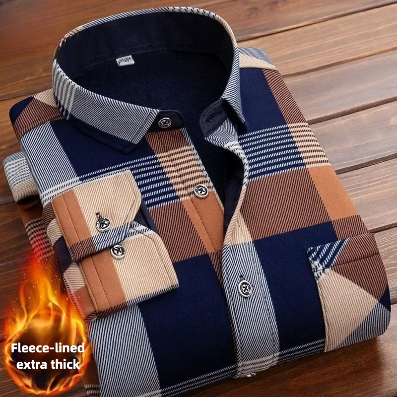 2025 Men's Winter Warm Long Sl - Flannel Shirt Lined 评论和价格
