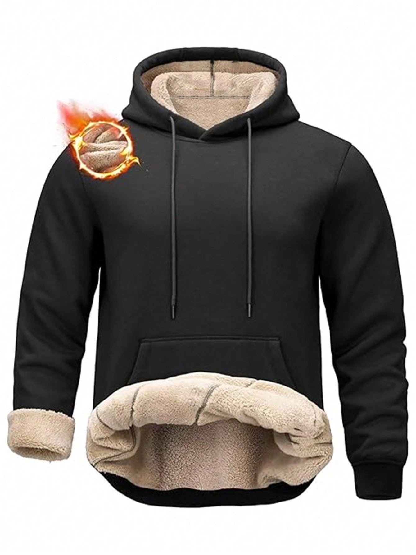Men's Black Sherpa-Lined Hoodi - Sherpa Hoodie Fleece 评论和价格