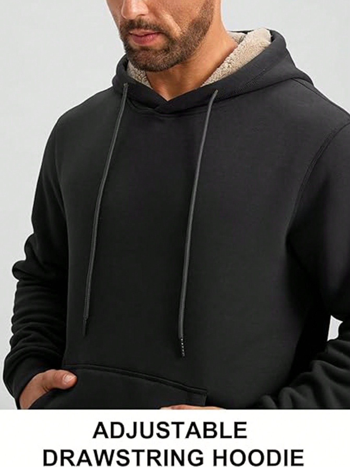 Men's Black Sherpa-Lined Hoodi - Sherpa Hoodie Fleece 评论和价格