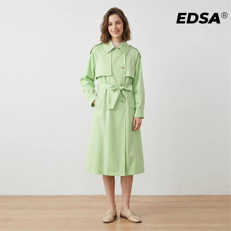 EDSA Women Green Trench Style  - Down Jacket Packable 评论和价格