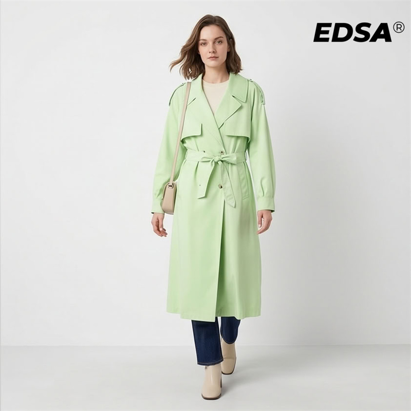 EDSA Women Green Trench Style  - Down Jacket Packable 评论和价格