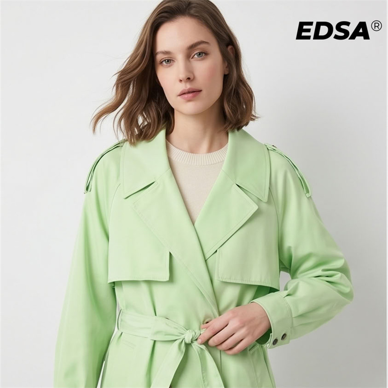 EDSA Women Green Trench Style  - Down Jacket Packable 评论和价格