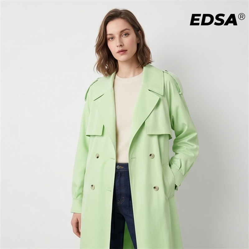 EDSA Women Green Trench Style  - Down Jacket Packable 评论和价格