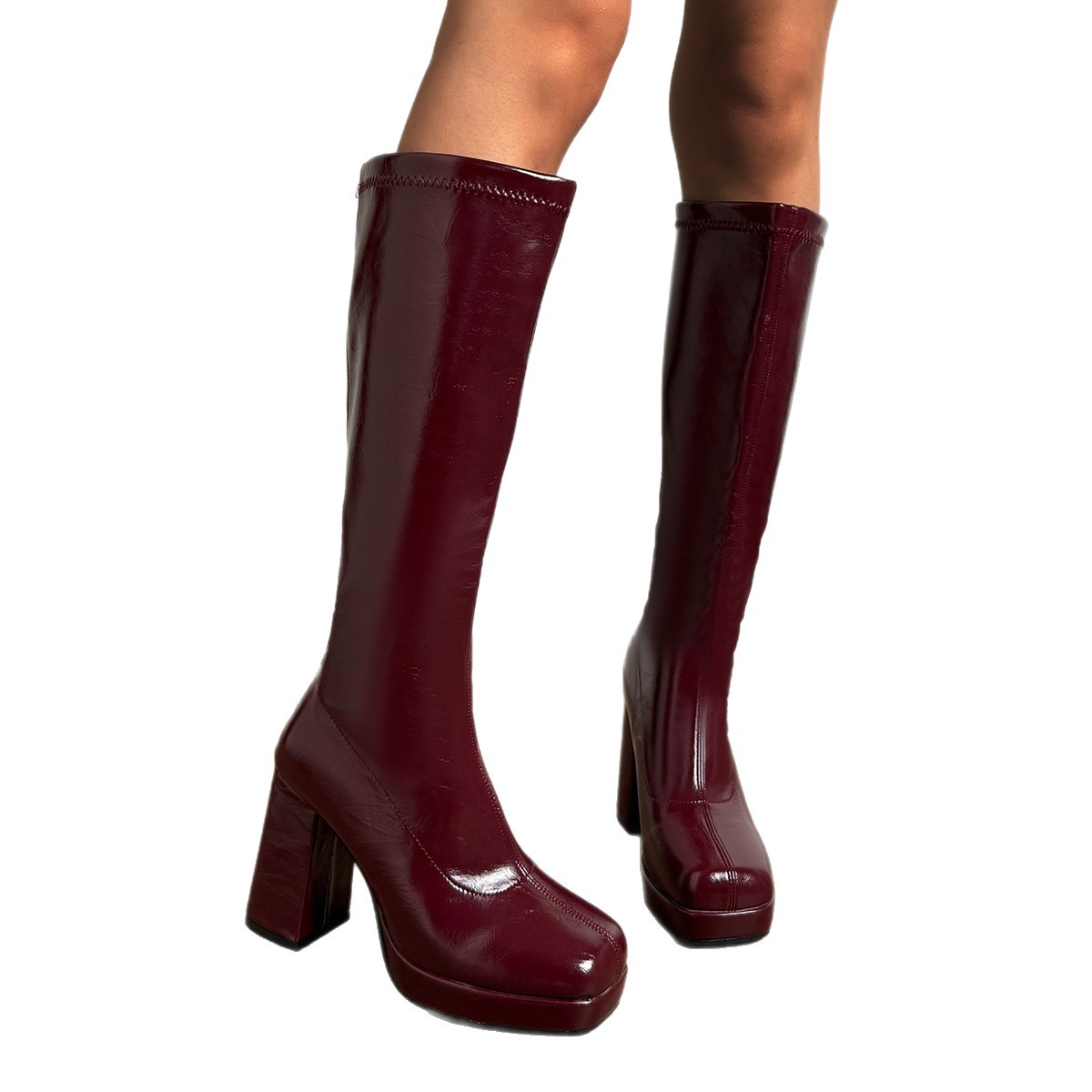Wine Red Knee High Boots, Knig - Waterproof Winter Boot 评论和价格