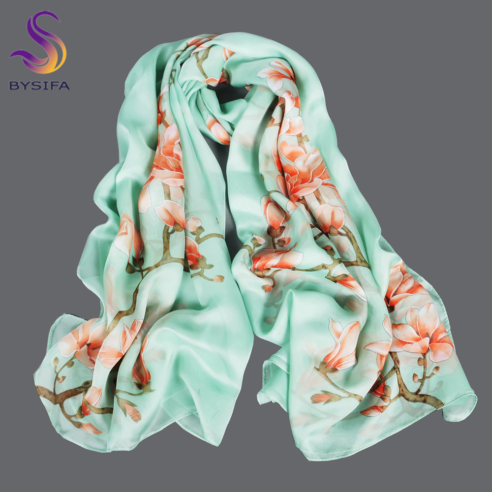 BYSIFA| Light Green Silk Scarf - Shawl Wrap Winter 评论和价格