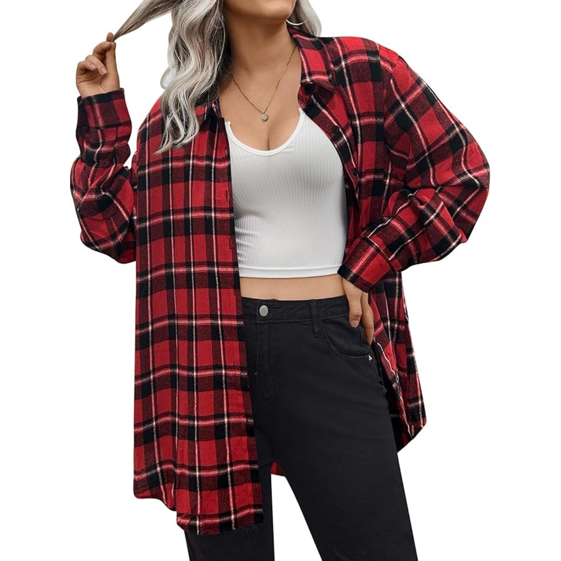 Warm Flannel Plaid Shirt Women - Flannel Shirt Lined 评论和价格