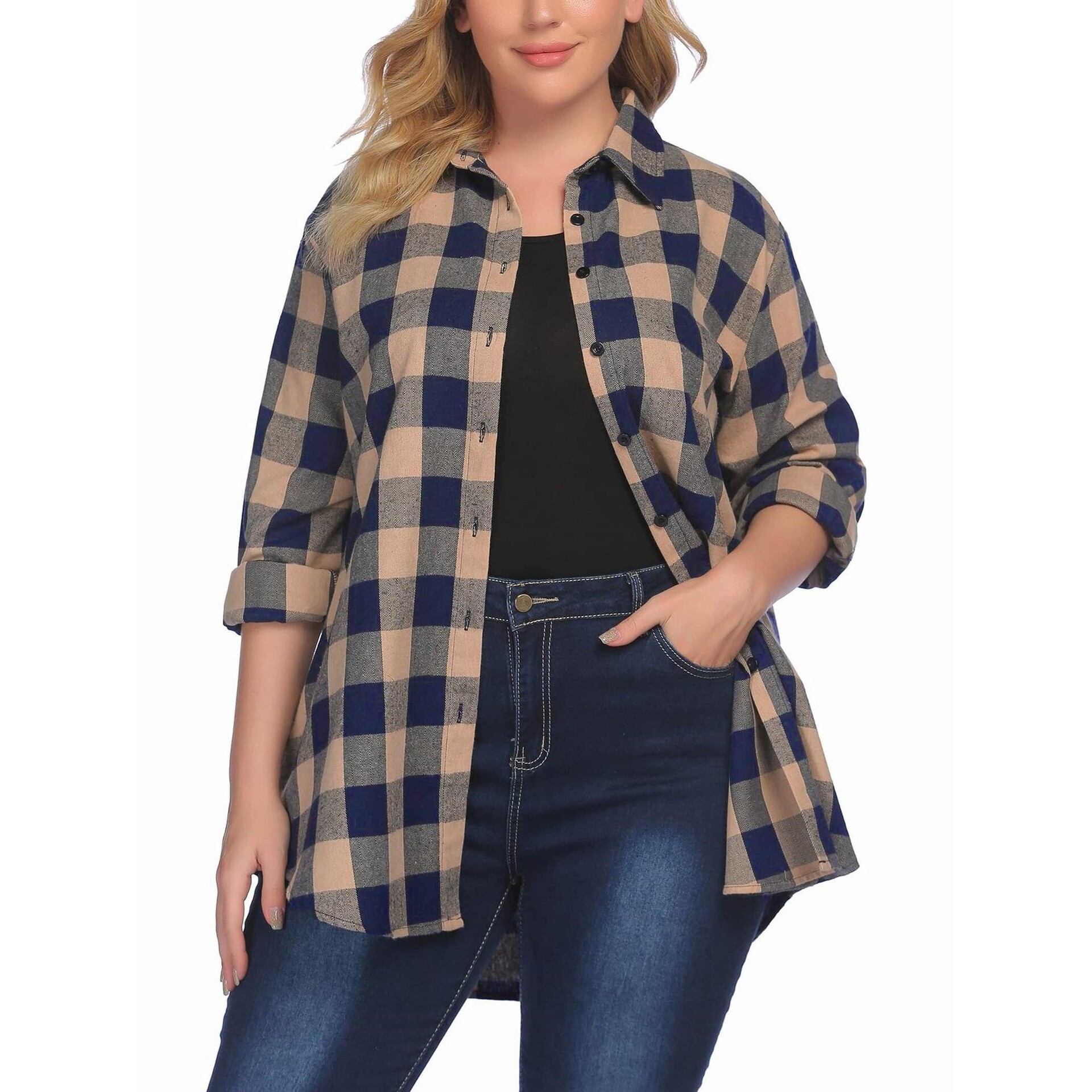 Warm Flannel Plaid Shirt Women - Flannel Shirt Lined 评论和价格