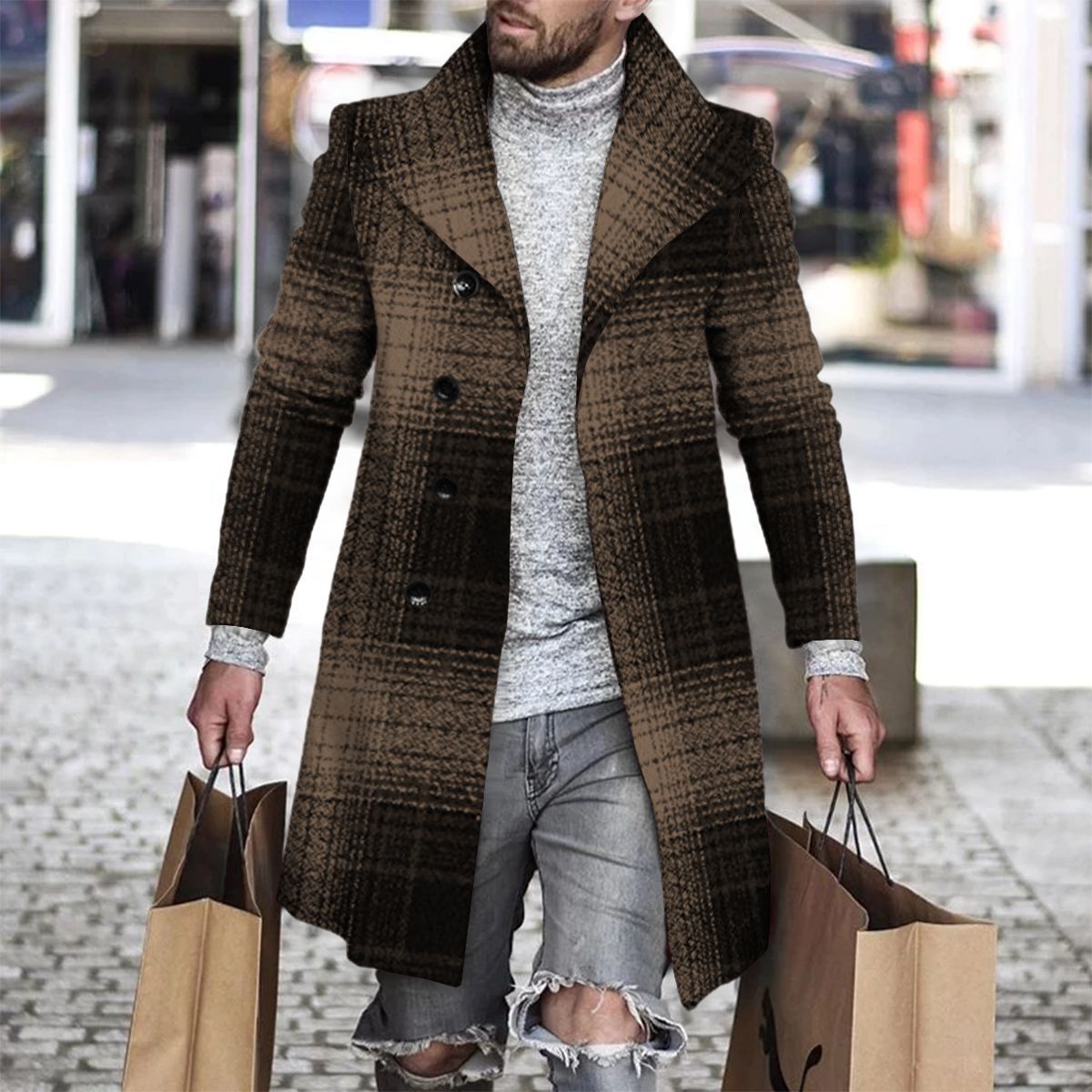 2025 Long Coat Men Mens Wool J - Wool Coat Peacoat 评论和价格