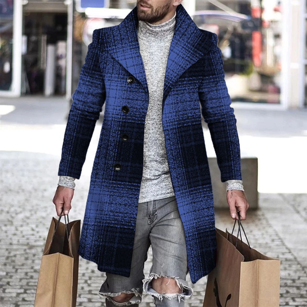 2025 Long Coat Men Mens Wool J - Wool Coat Peacoat 评论和价格