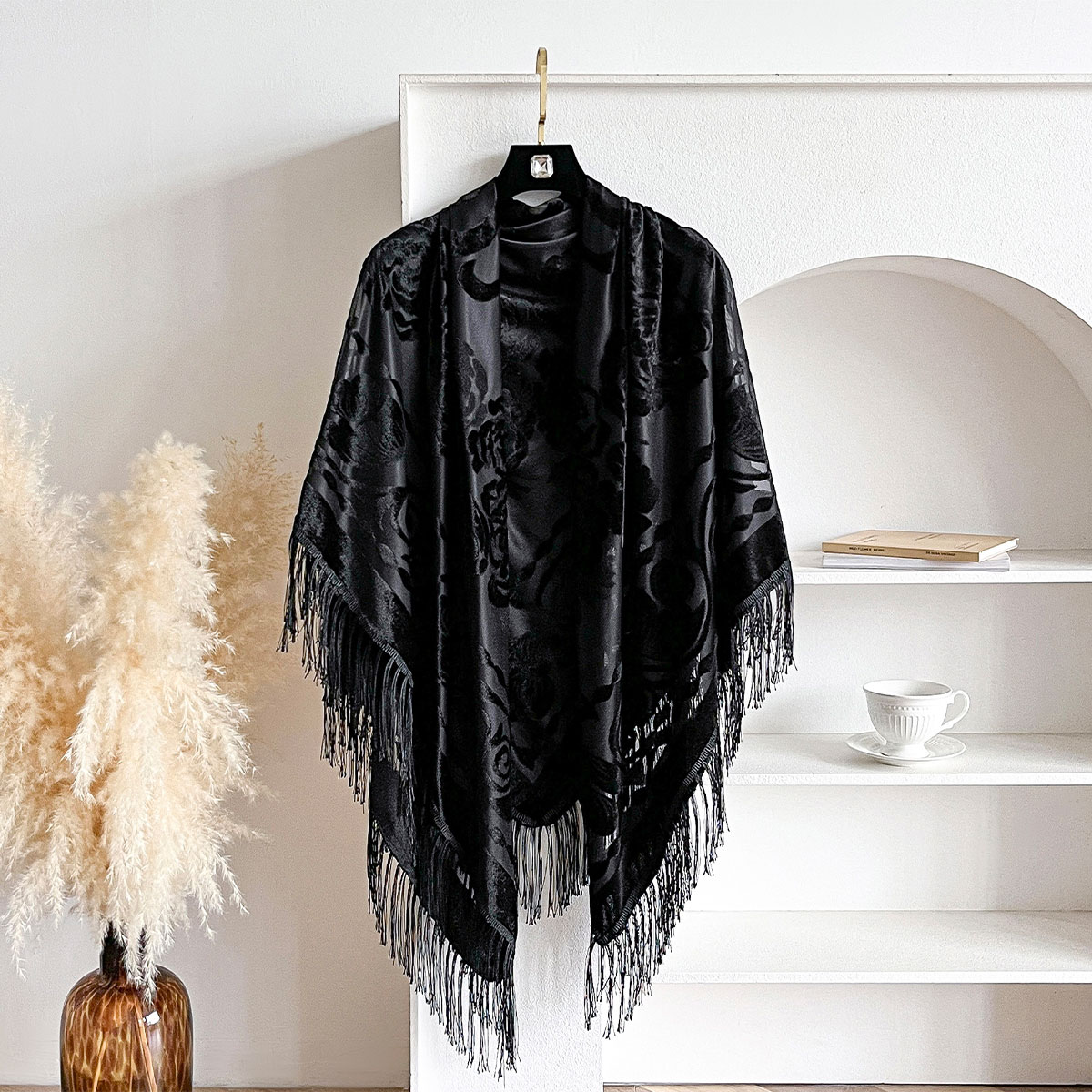 Retro Velvet Tassel Scarf Flor - Shawl Wrap Winter 评论和价格