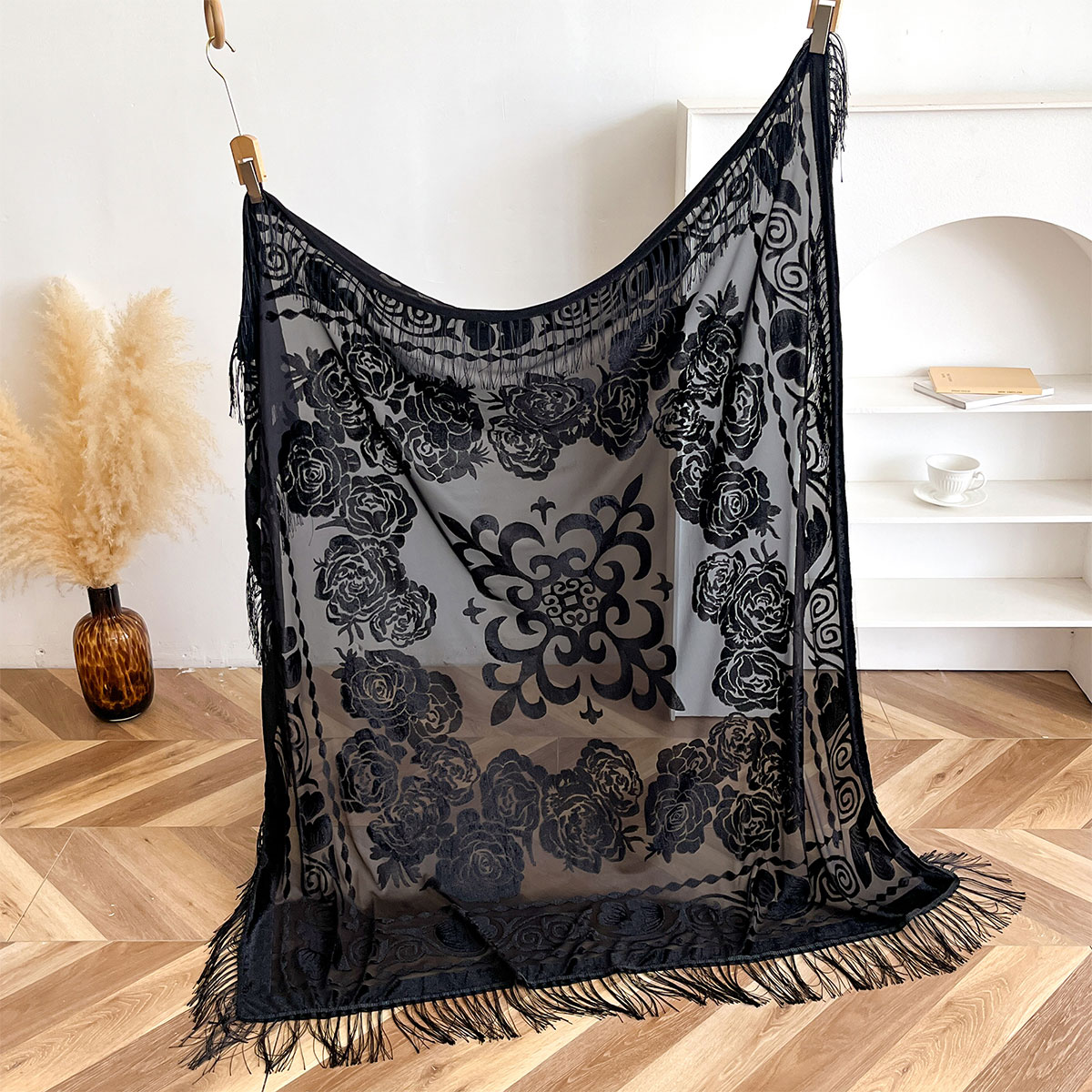 Retro Velvet Tassel Scarf Flor - Shawl Wrap Winter 评论和价格