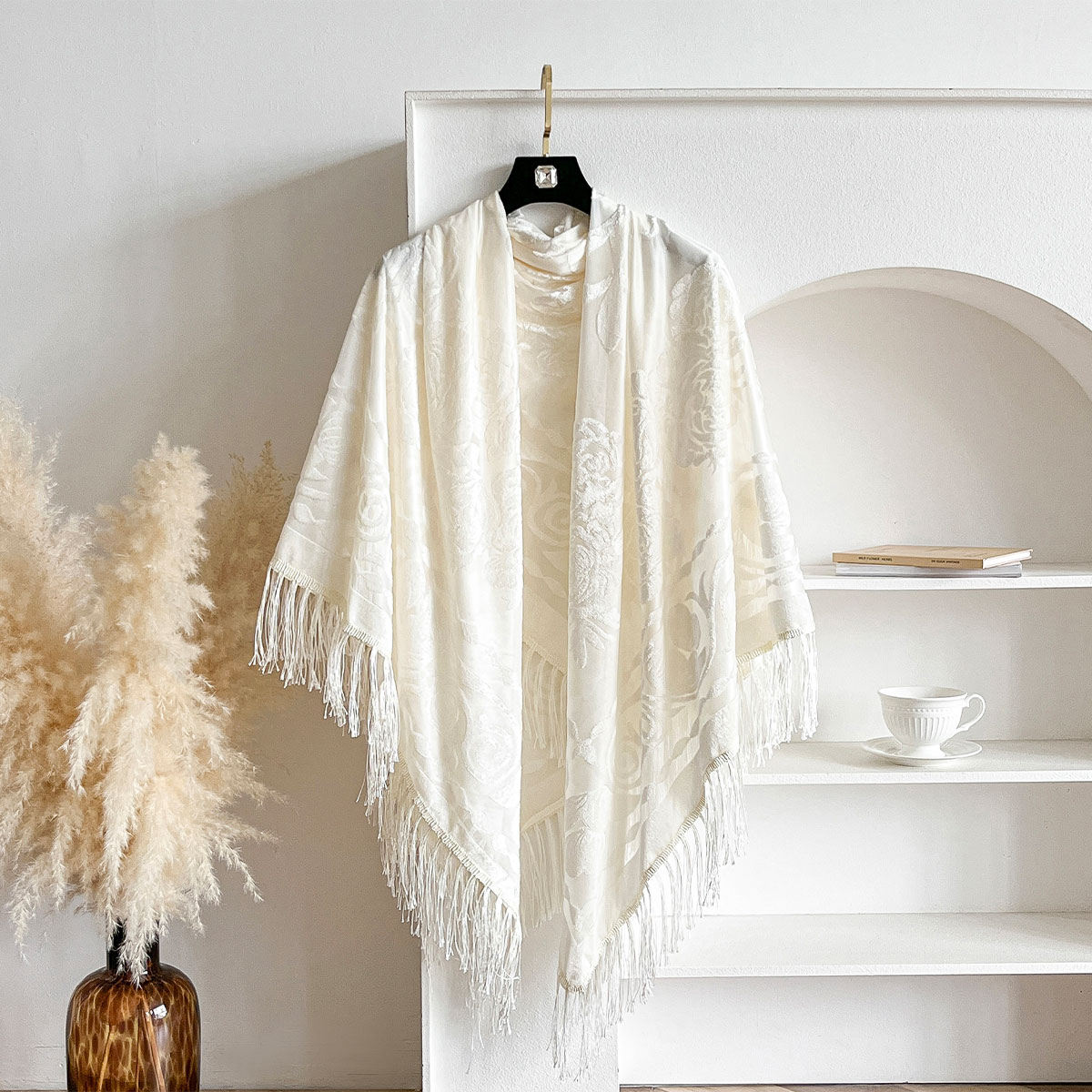 Retro Velvet Tassel Scarf Flor - Shawl Wrap Winter 评论和价格