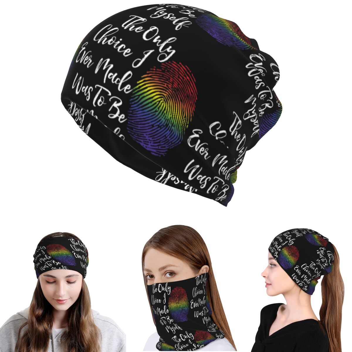 Faux Glitter Rainbow Pride Fla - Knit Beanie Hat Warm 评论和价格