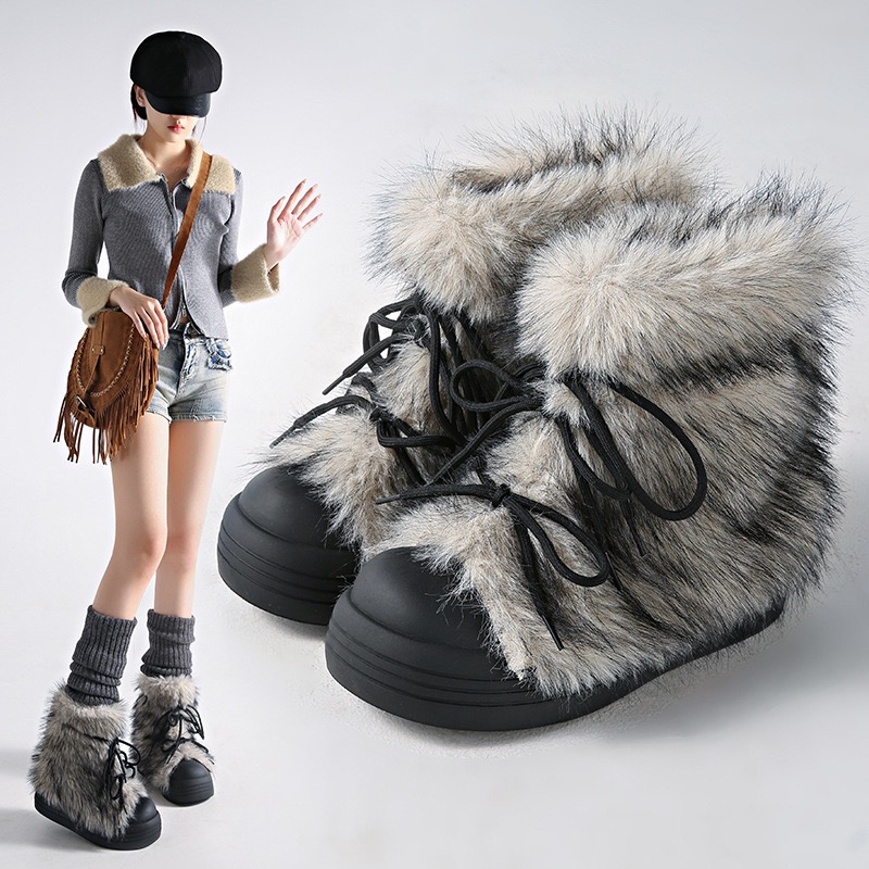 Retro Trendy Hairy Snow Boots  - Waterproof Winter Boot 评论和价格