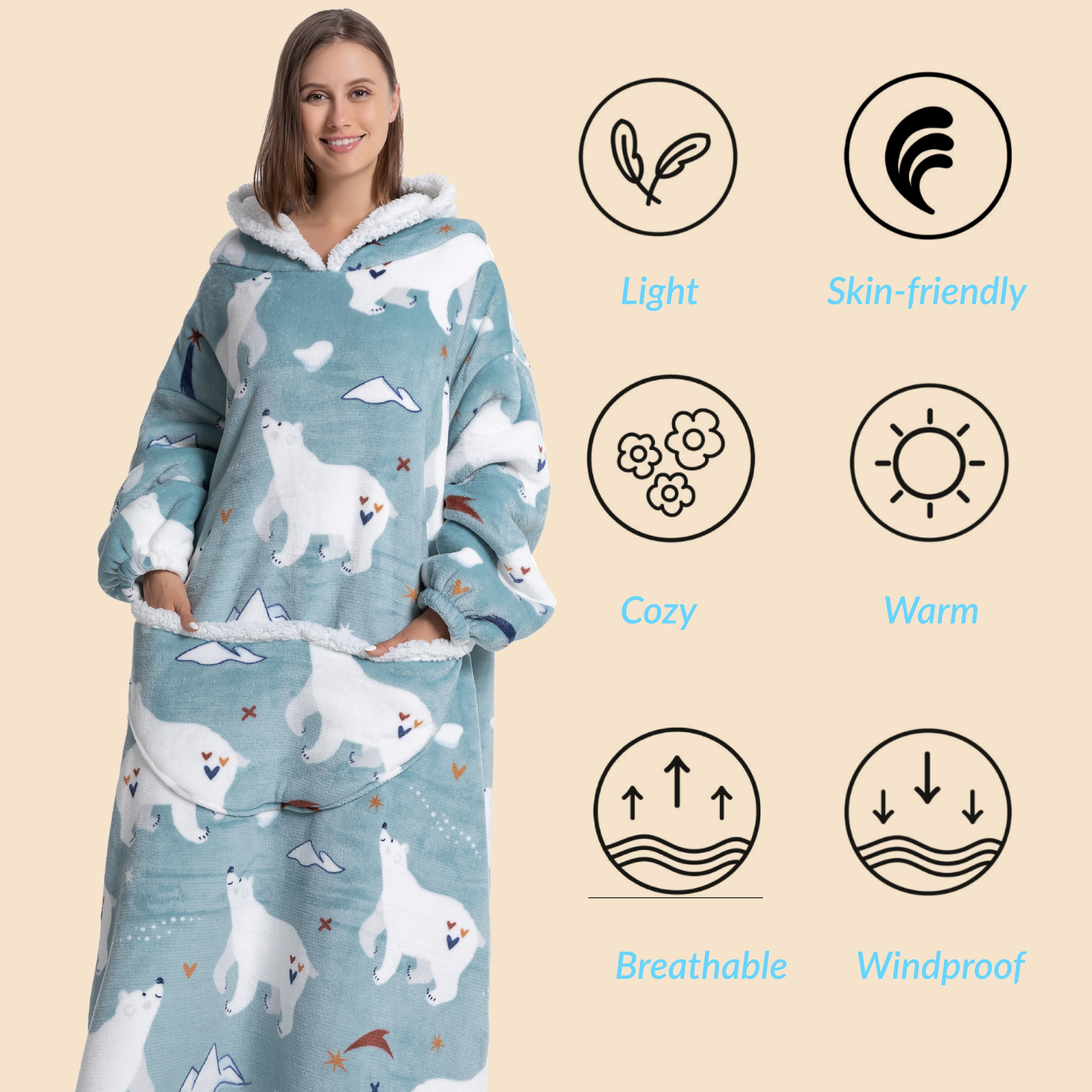 Oversized Wearable Blanket Coz - Sherpa Hoodie Fleece 评论和价格